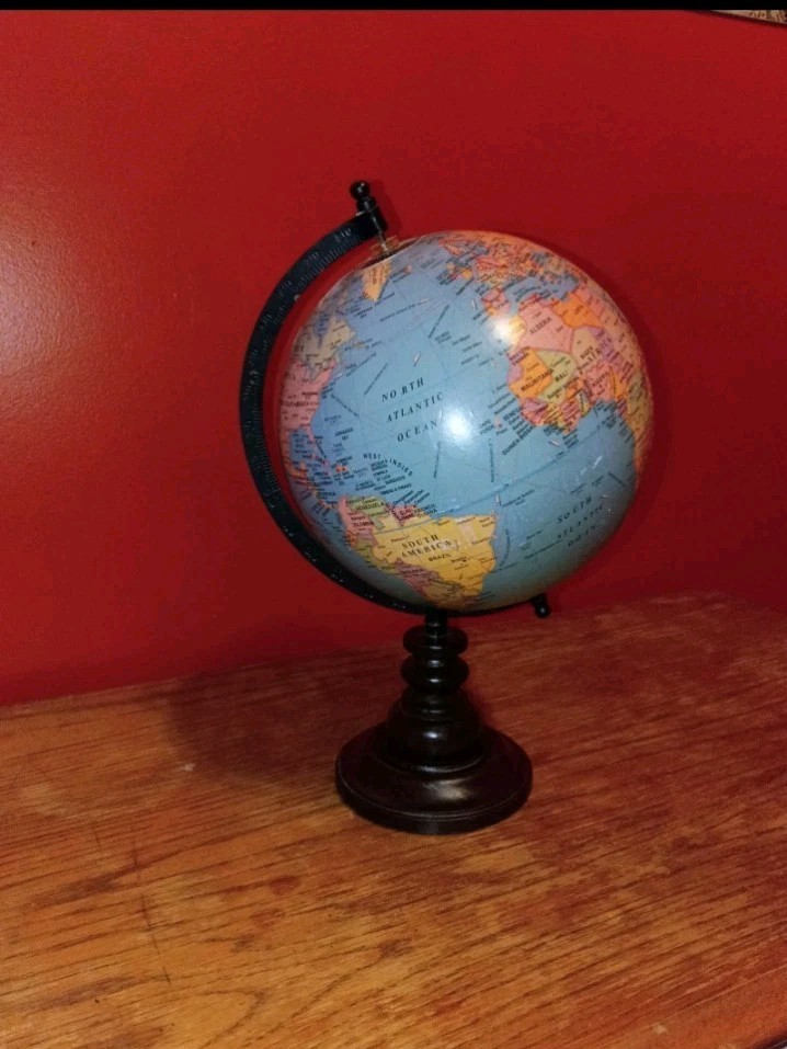 Rotating Tabletop World Globe 10in Blue Ocean Plastic/Wood Base Included