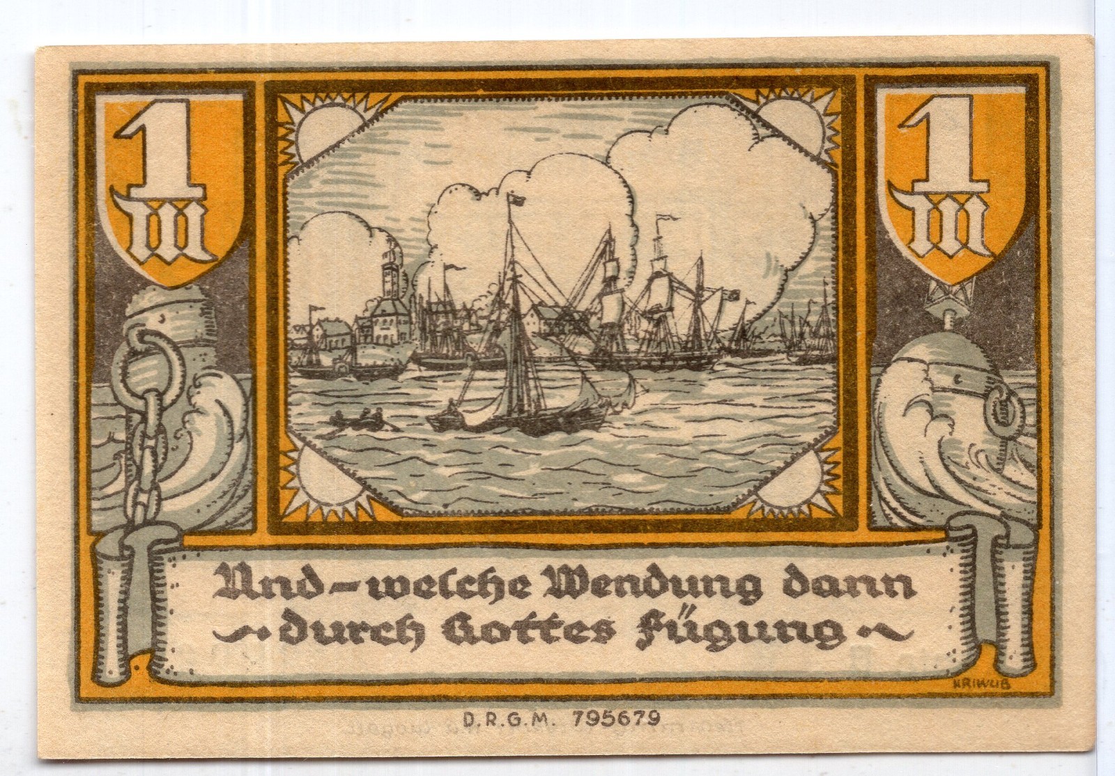 1922 Germany Brake Notgeld 1 Mark Note (NG713)