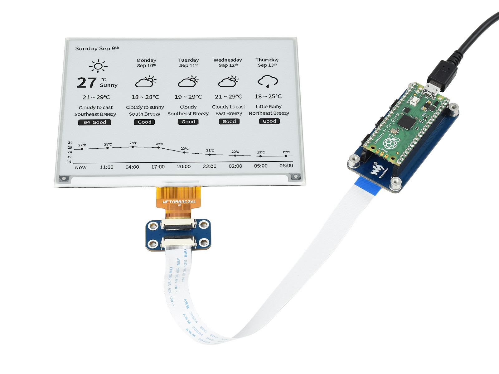 Waveshare 5.83inch E-Paper E-Ink Display Module for Raspberry Pi Pico 648×480