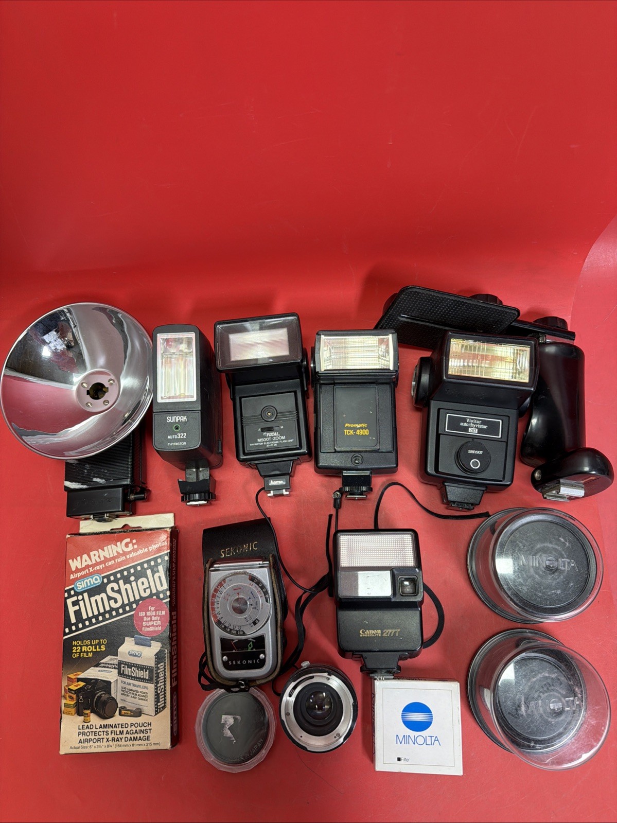Vintage Camera Flash Lot Canon 277T Vivitar Sunpak Sekonic Meter Minolta. #7