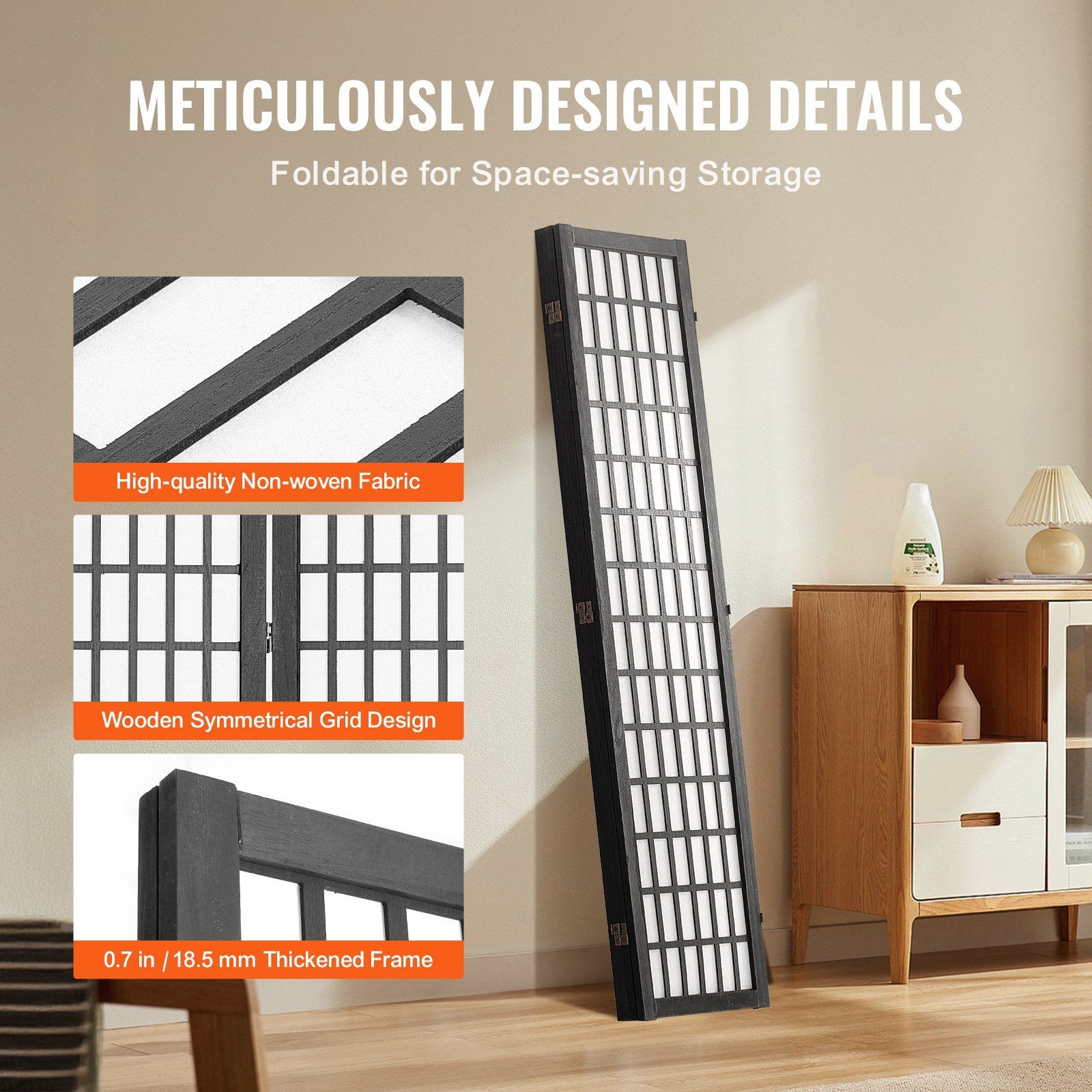 4-Panel Foldable Room Divider 64in Tall Ideal for Space Optimization