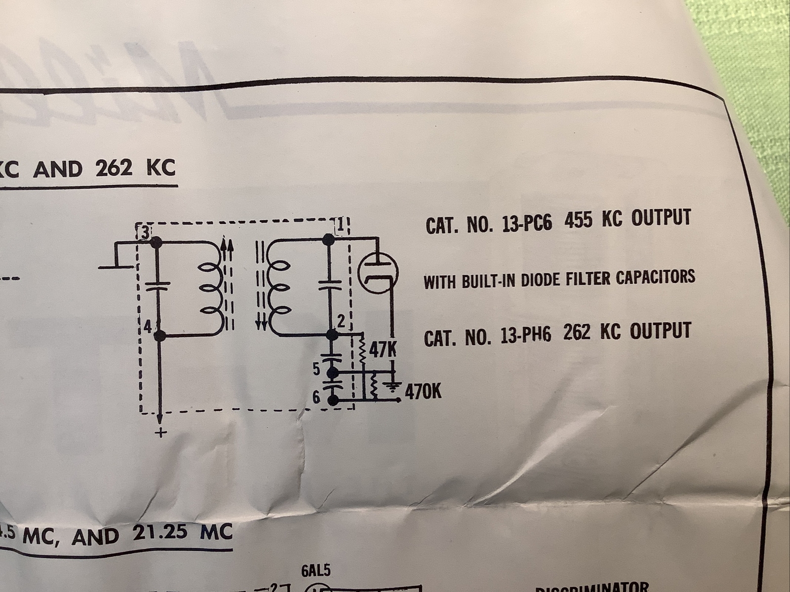 Miller 13-PH6 printed circuit 262kc if output transf. with diode filter