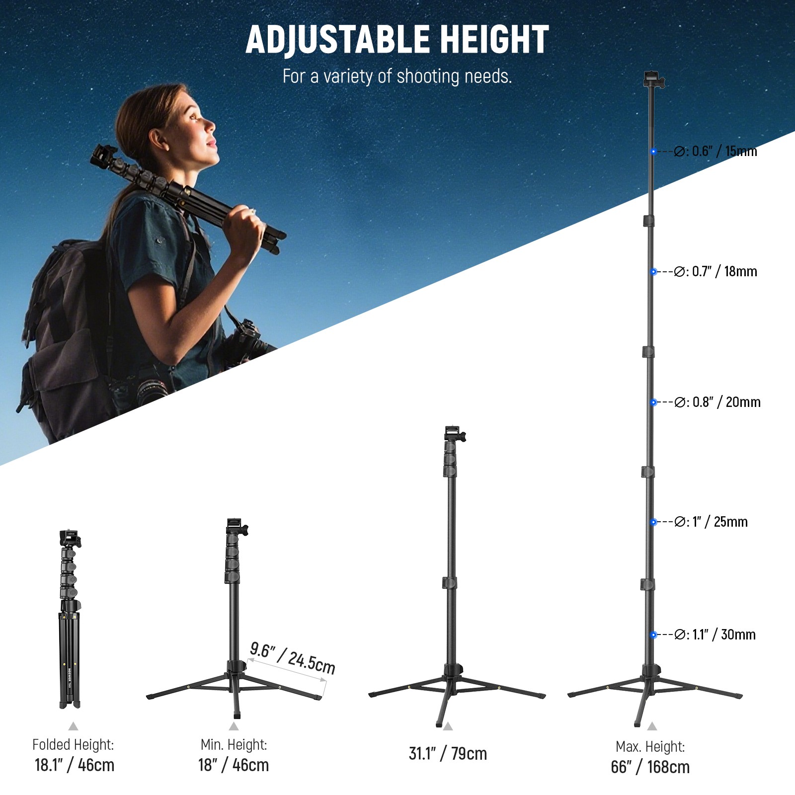 NEEWER TS03D Phone Tripod w/Remote, 66" for iPhone/Camera, Video Recording