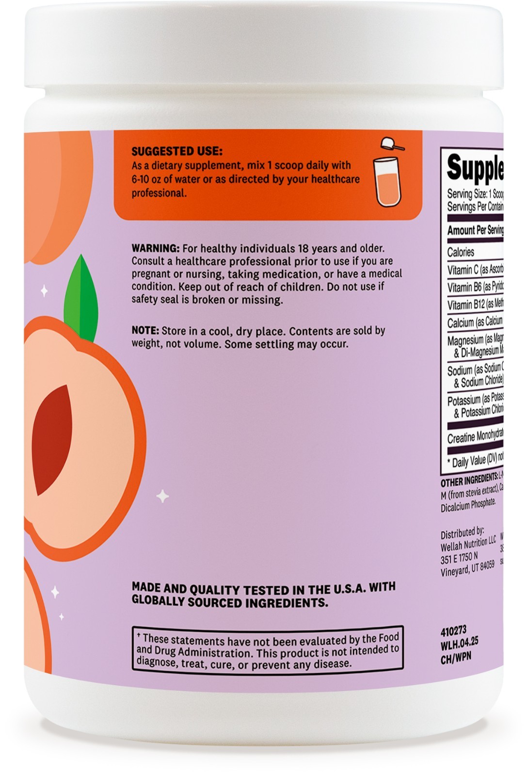 Wellah Creatine + Hydration Powder (White Peach Nectarine) 30 Servings