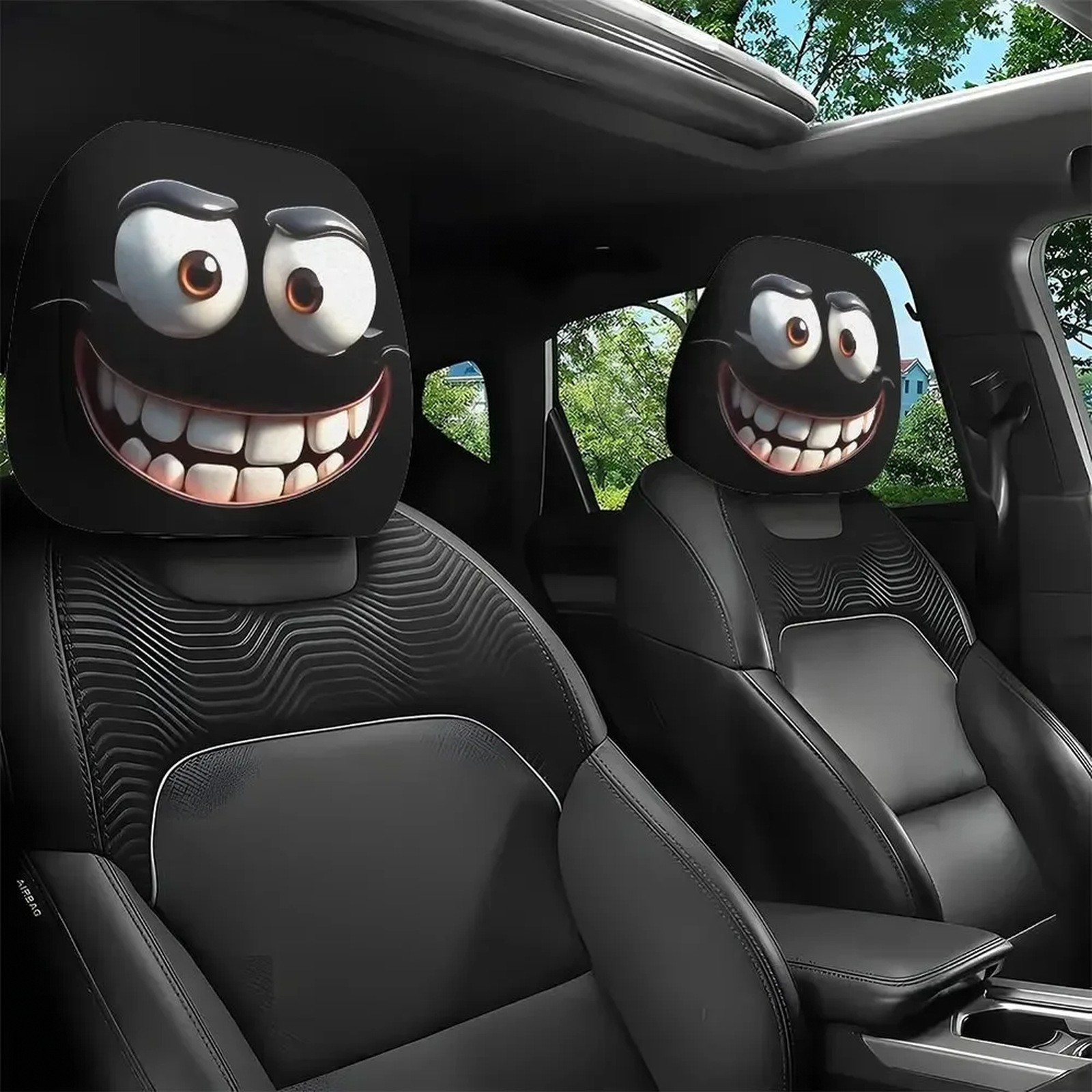 2pcs Cartoon Face Printed Car Pillowcase Soft Comfortable Polyester Fabric