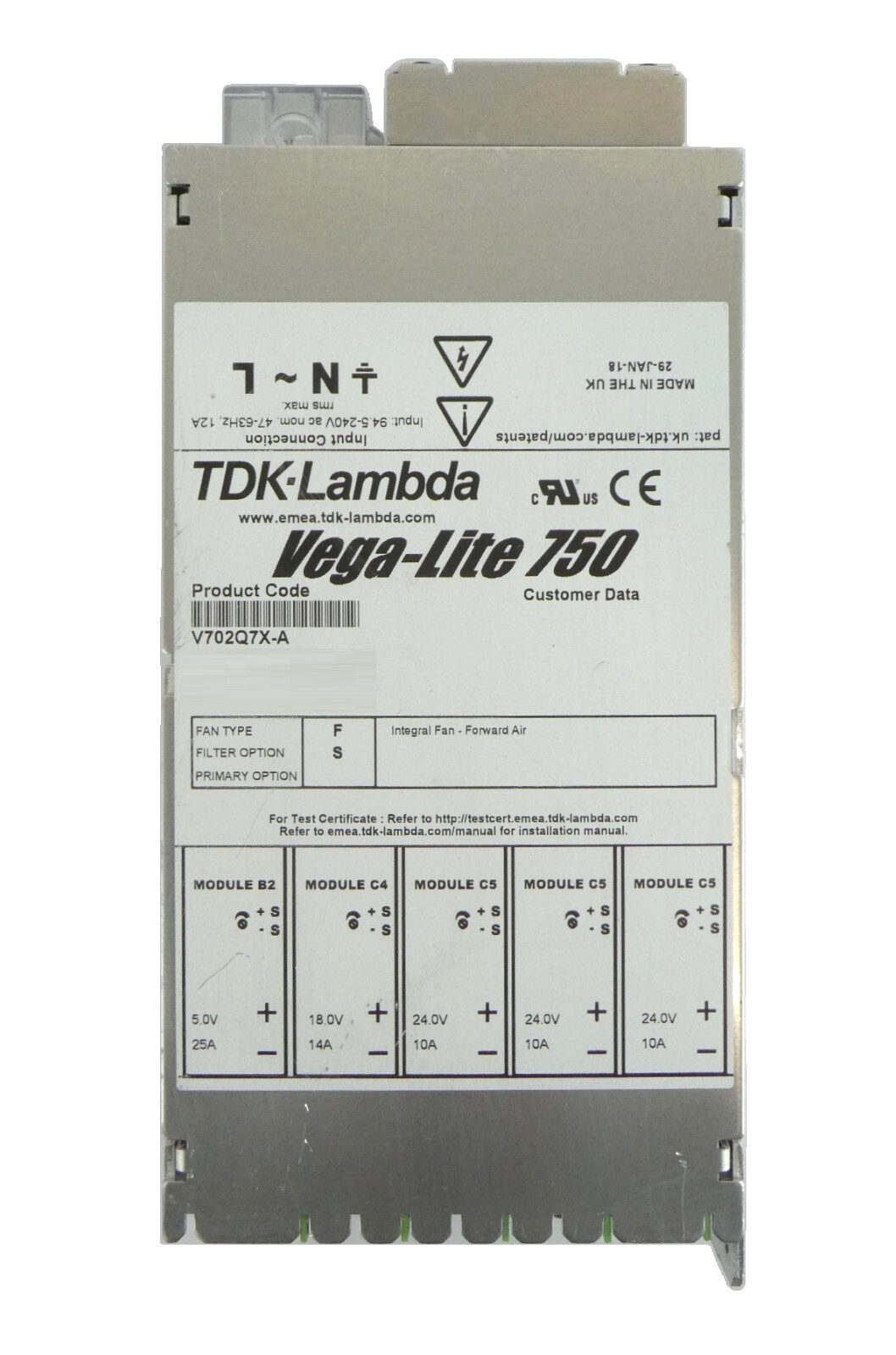 TDK-Lambda V702Q7X-A Power Supply Vega-Lite 750 AB Sciex Working Surplus