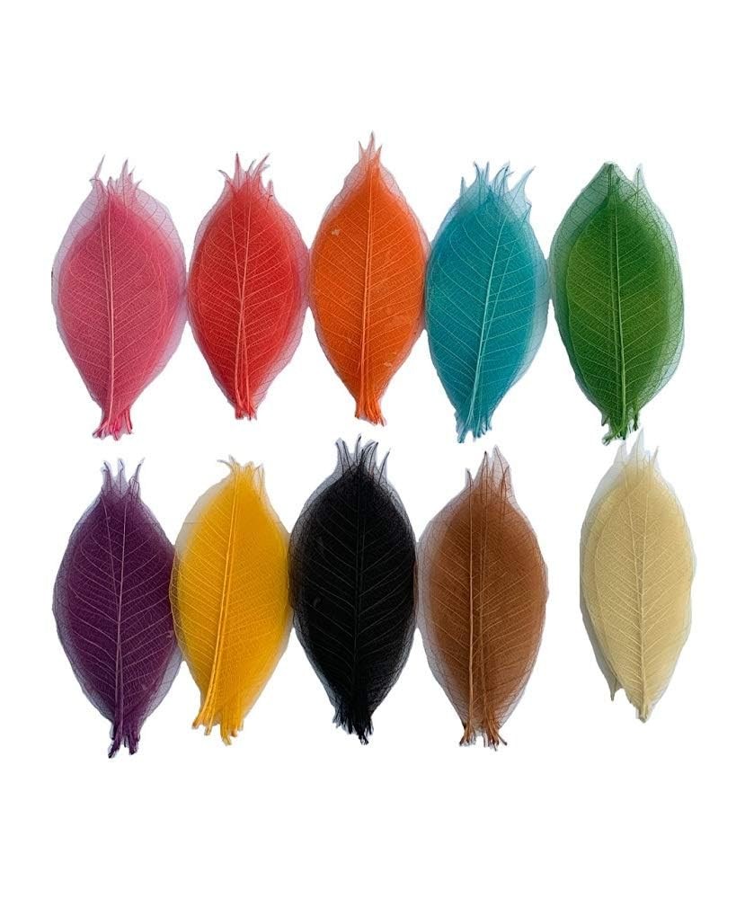 Mixed Colors 45 Inches Skeleton Leaves Rubber Tree Natural Scrapbook 100 PCS