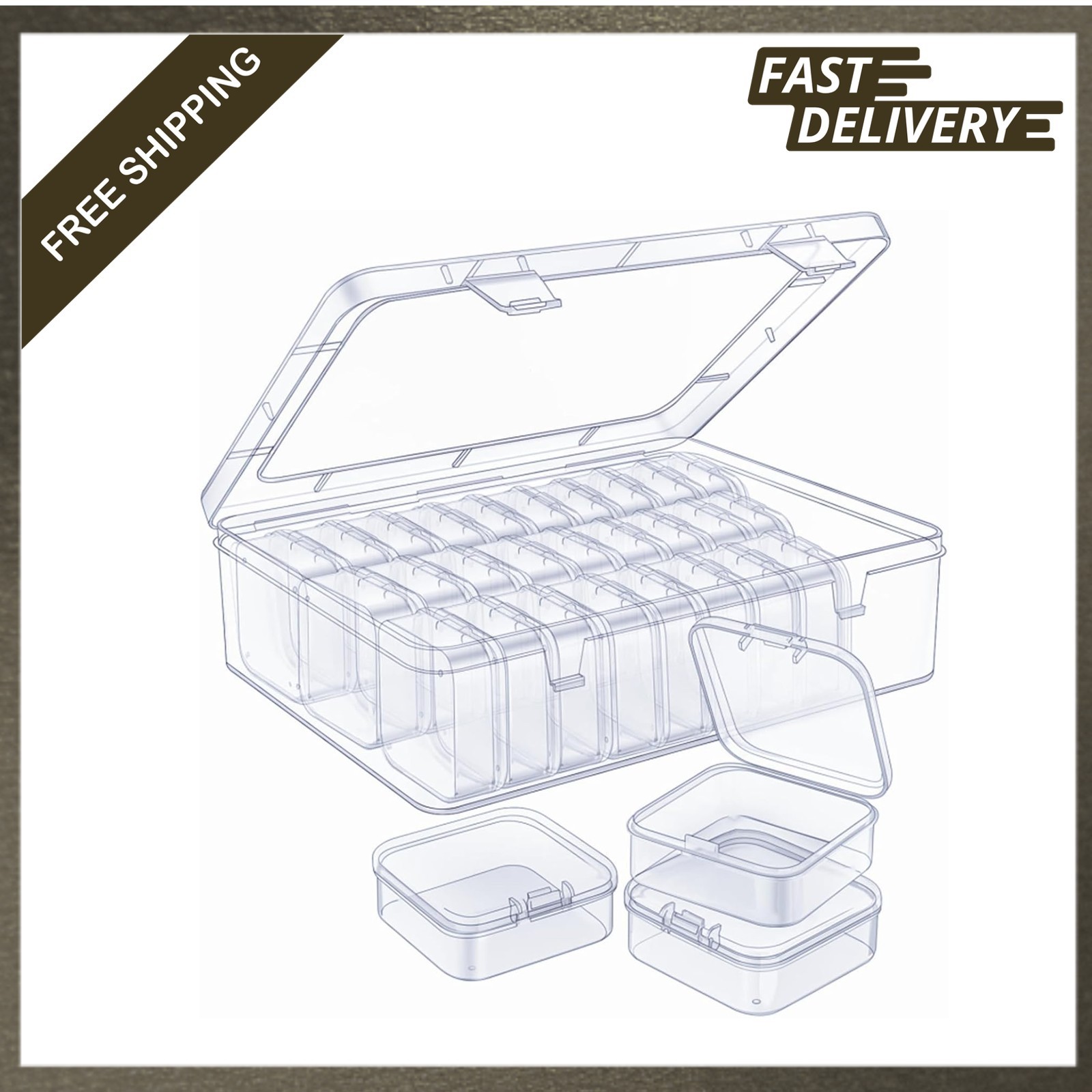 Clear Storage Container Set with Lid, 15 Pieces Bead Jewelry Nail Rhinestone