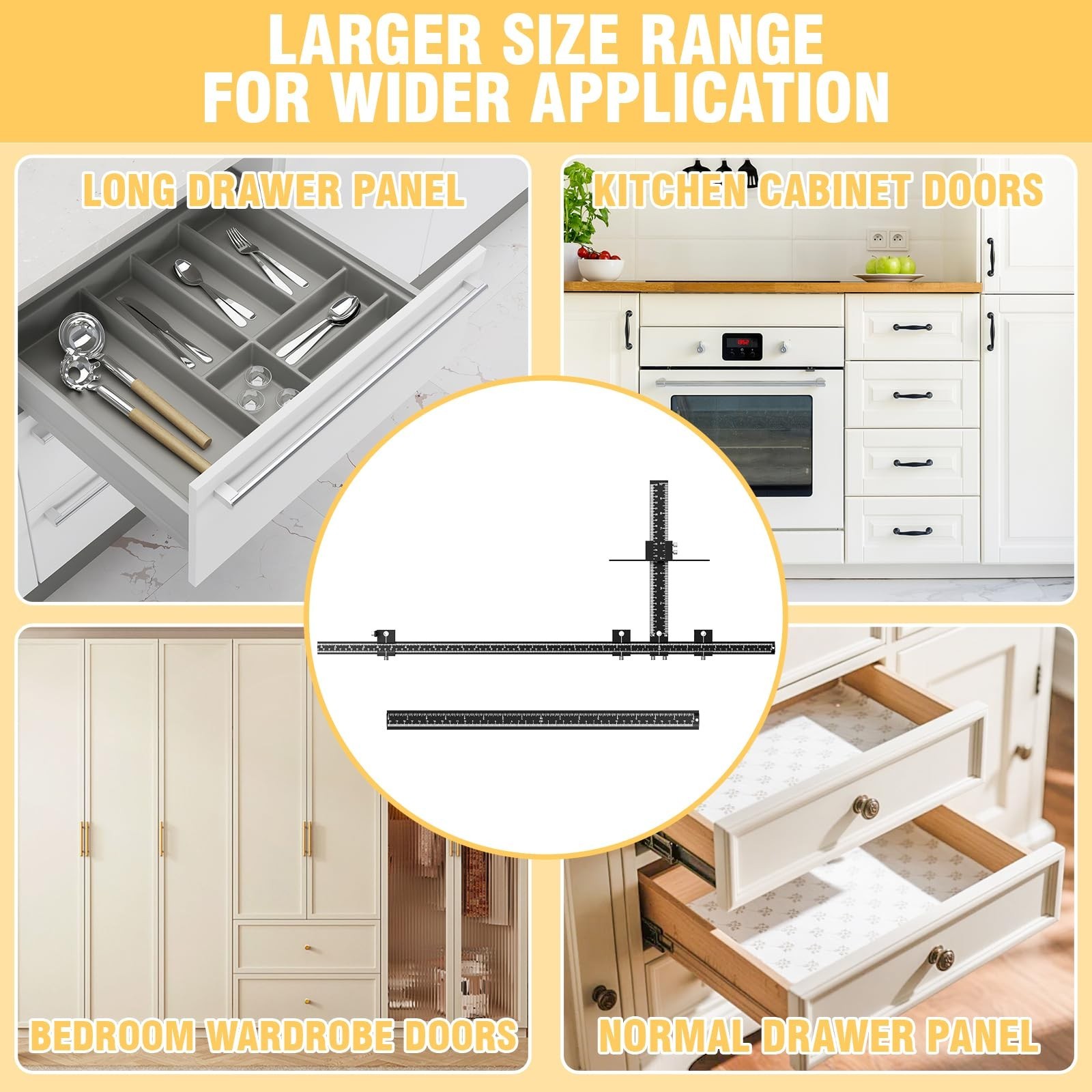 Adjustable Cabinet Hardware Jig Kit - 32" & 16" Drill Guide for Handles & Knobs