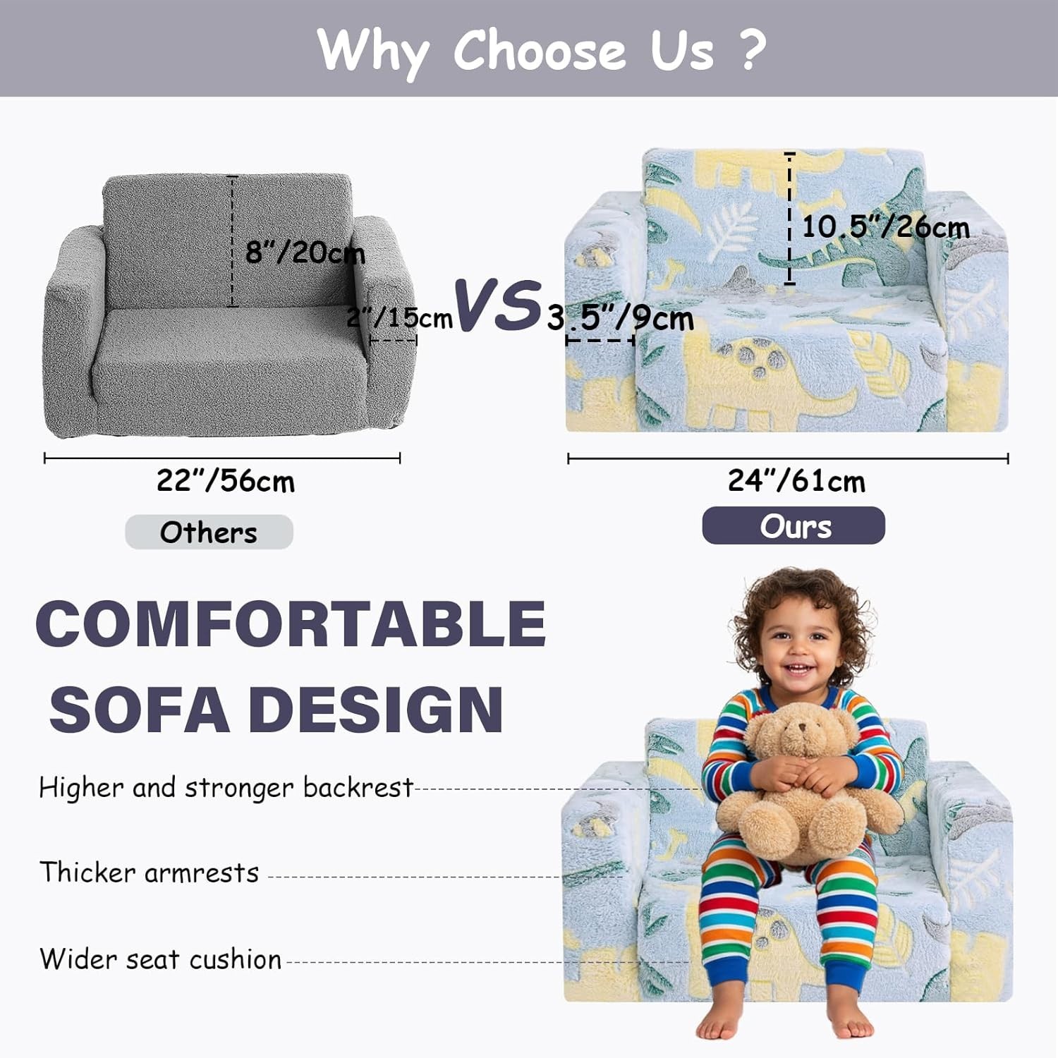 Kids Sofa, 2-in-1 Kid Sofa, Convertible Children Couch to Lounger, Flip Out K...