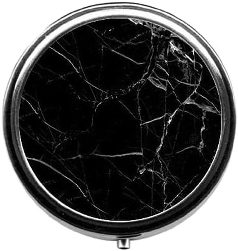 Black Marble Cute Pill Box/Pill case-Round Pill Box/case- Three-Compartment P...