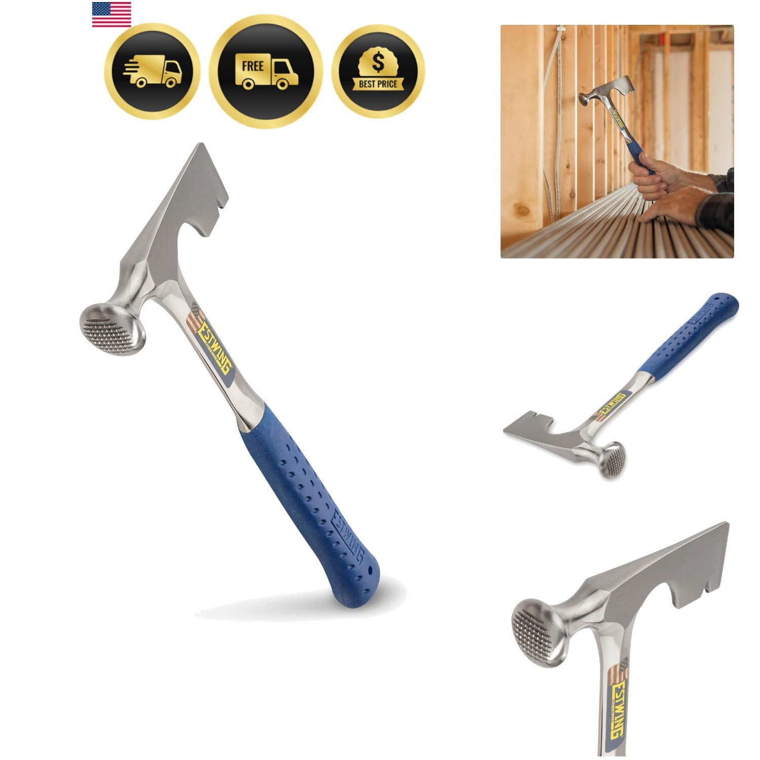 Drywall Hammer - 14 oz  Made Wall Board Tool with Milled Face & Shock Reducti...