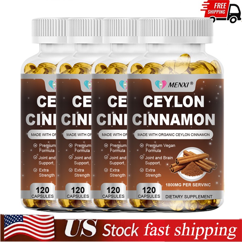 Organic Ceylon Cinnamon Capsules 1800mg Potency Blood Sugar Heart Health Support