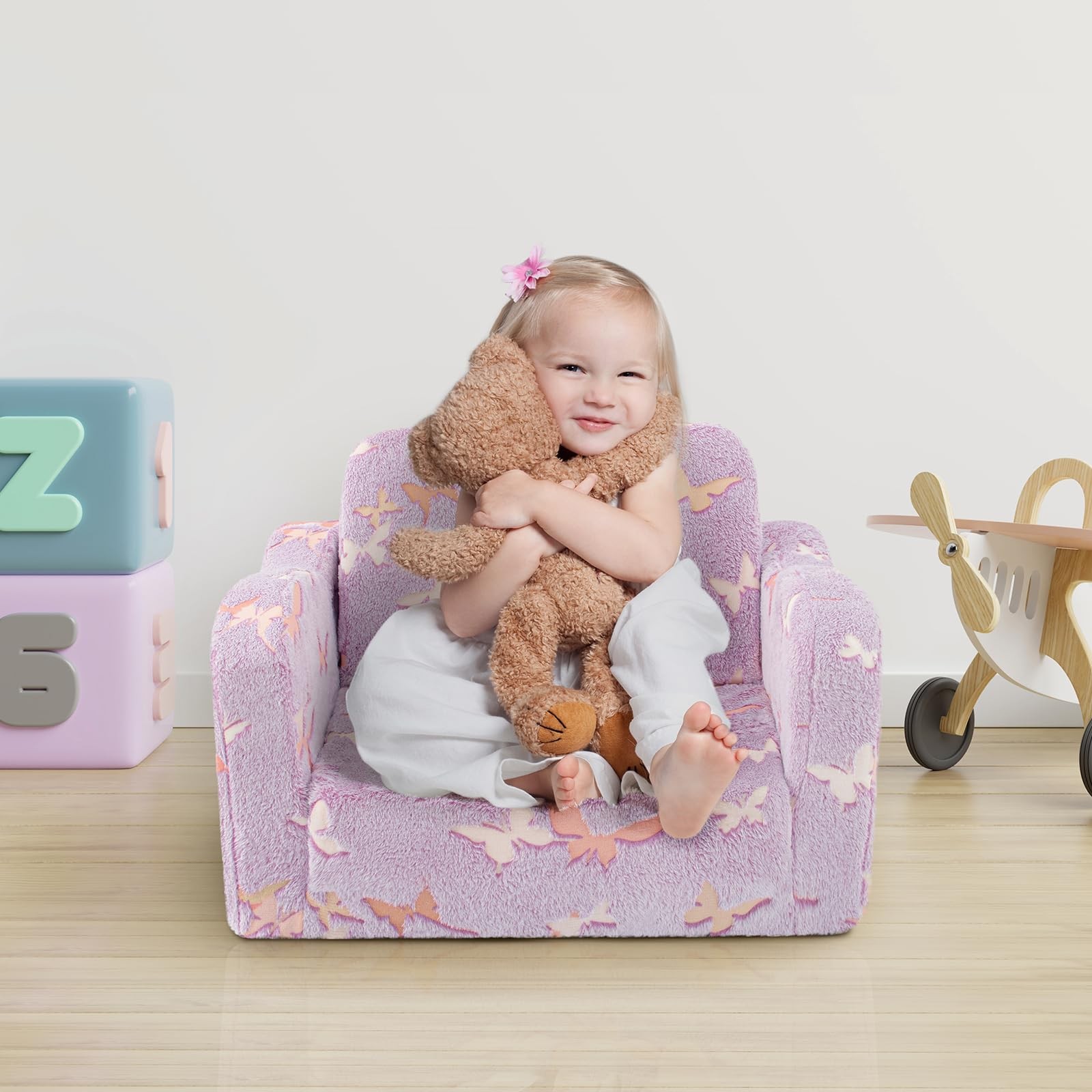 Kids Toddler Chair, 2-in-1 Toddler Couch Fold Out, Convertible Chairs for Tod...