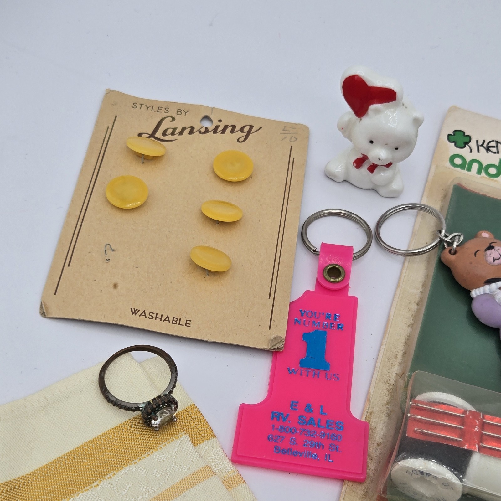 Grandmas Vintage Junk Drawer Lot Figurines Sewing Kit Buttons