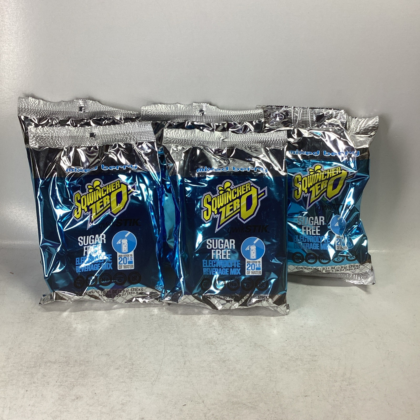 5x Bag of 50 Sqwincher Qwik Stick Zero 0.11oz Sticks Mixed Berry