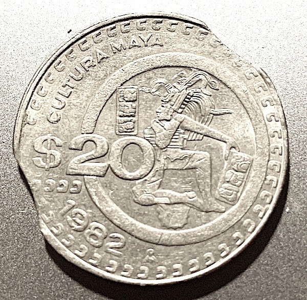 MEXICO 20 Pesos 1982 Maya Dancer  DOUBLE CLIP Error KM-486 EF. s+h $5-US