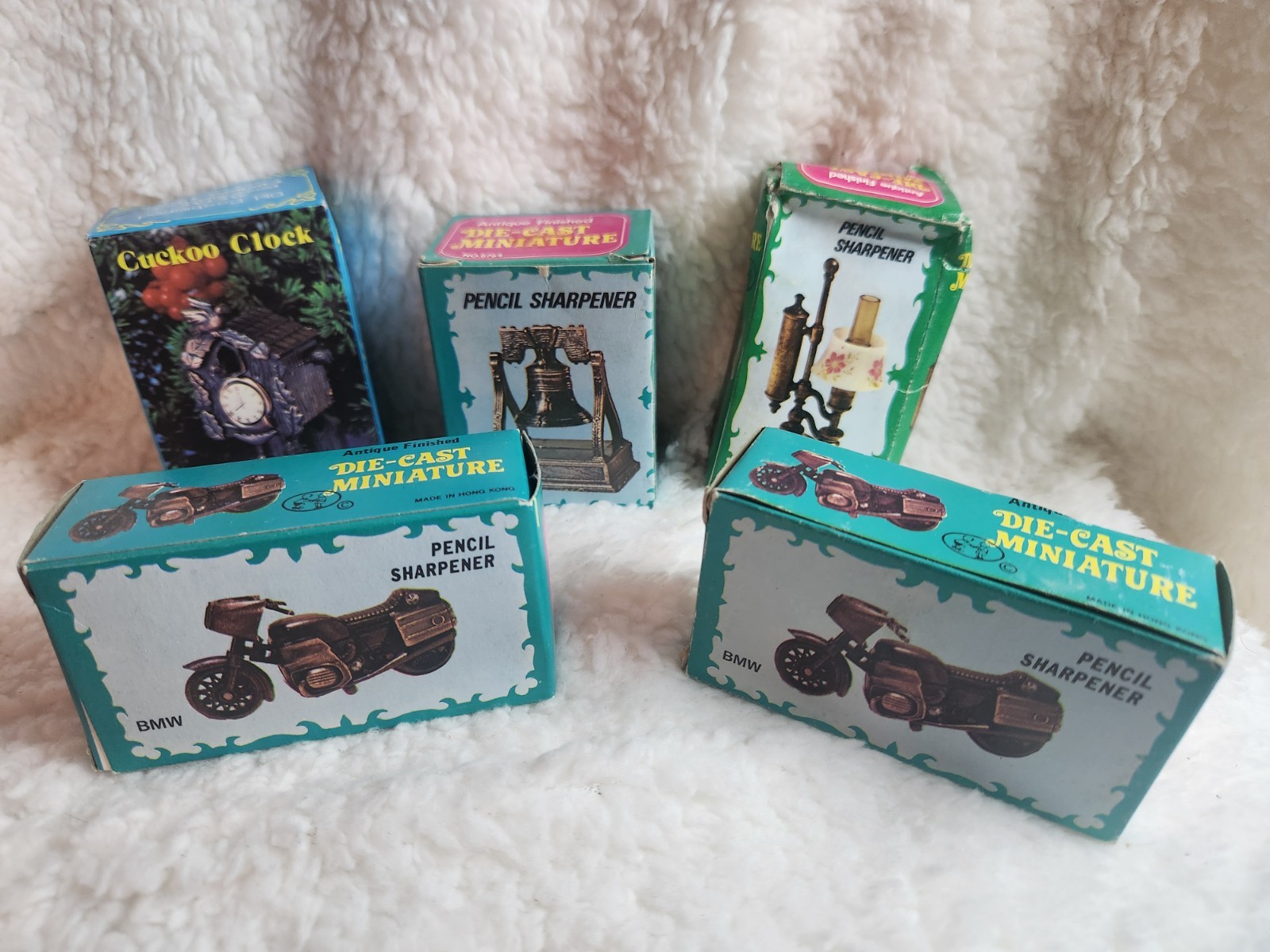Lot of 5 VTG DIE-CAST MINIATURE Pencil Sharpener Hong Kong All NIB