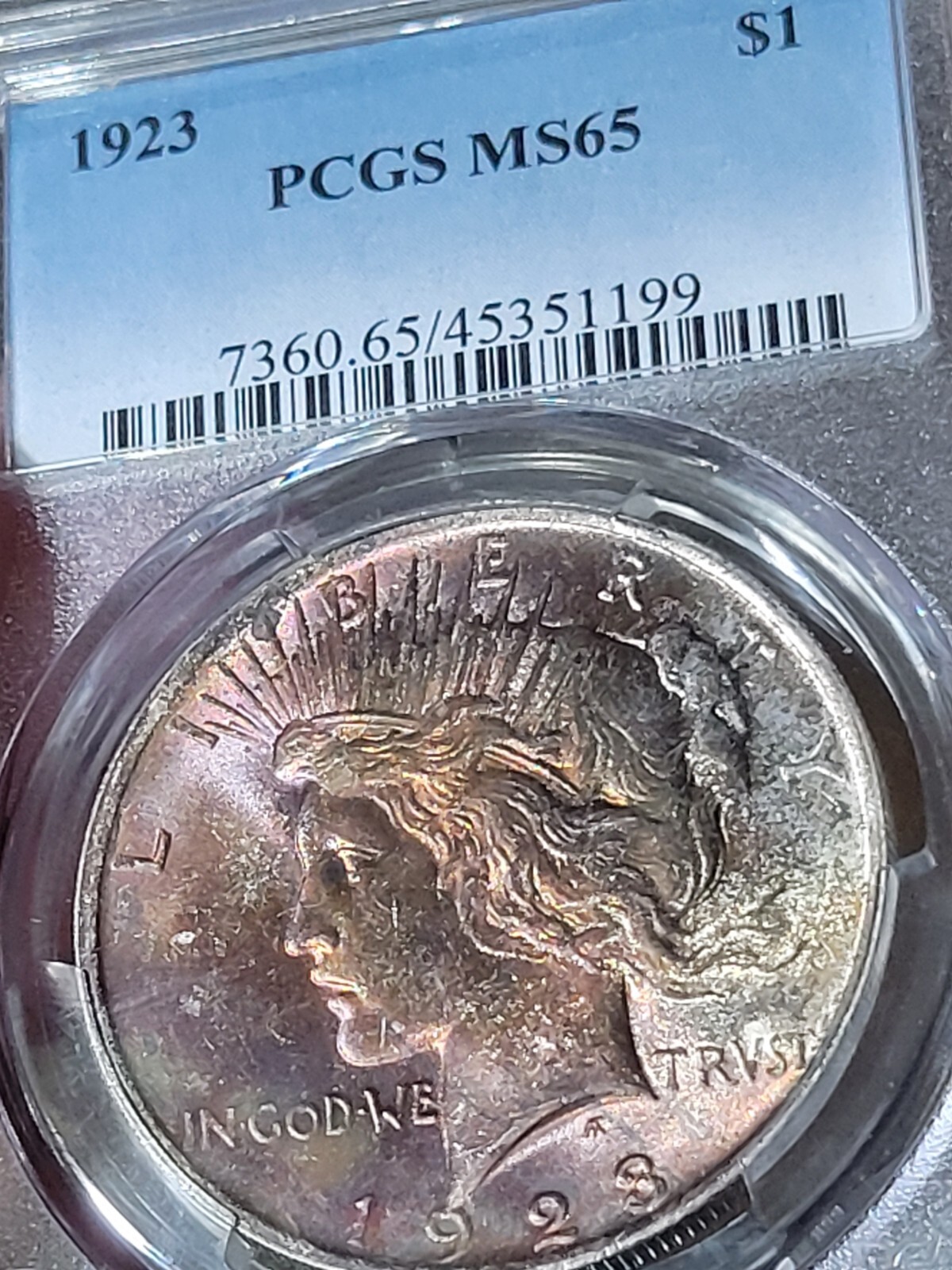 1923 $1 Peace Dollar PCGS MS65 Toned