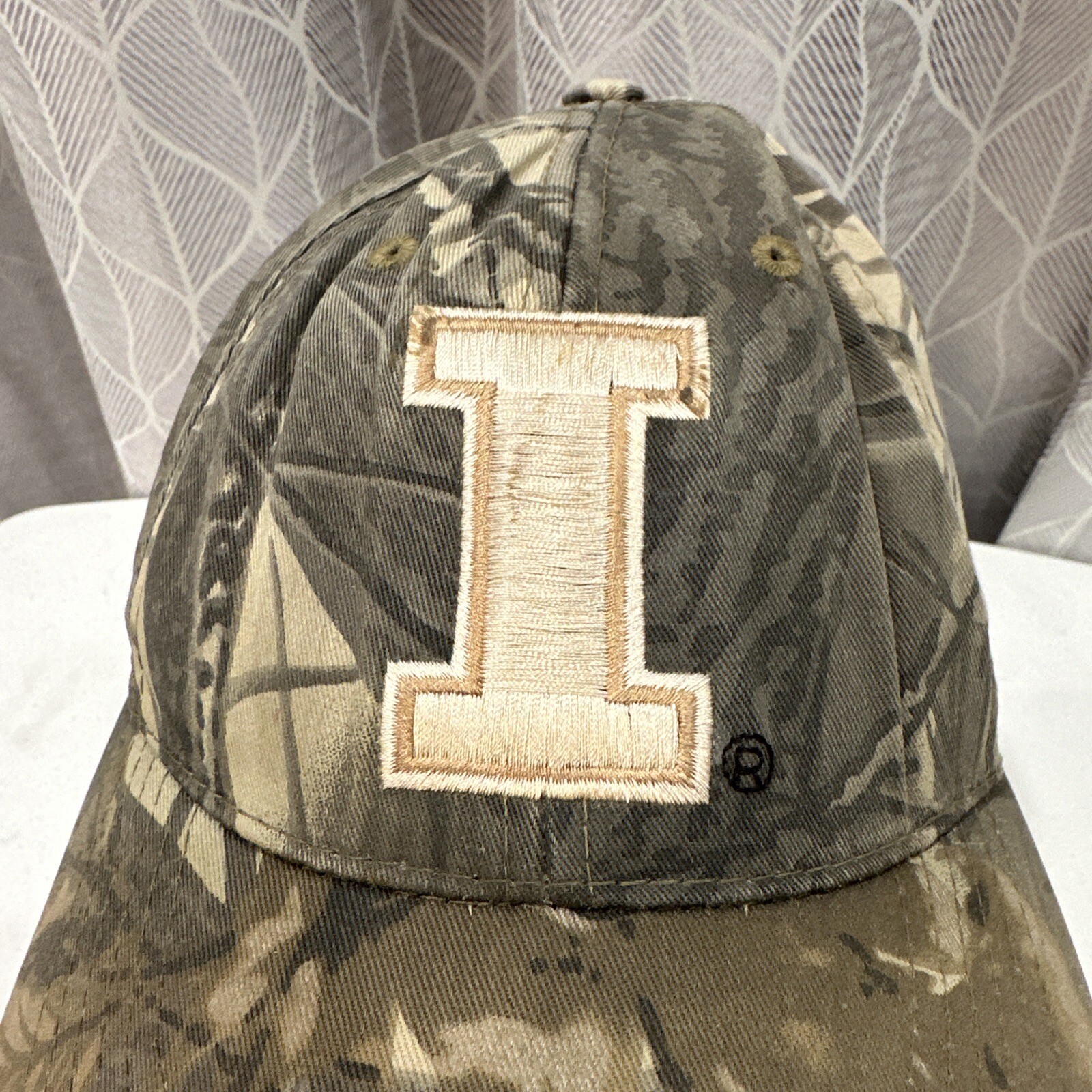 Illinois Capitol I Camouflage Tan Hat Cap. Hook Loop Well Worn