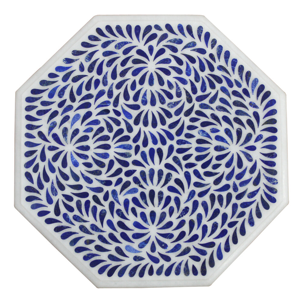 18" marble Lapis Inlay Side Table top semi precious Gemstones Handmade Decor