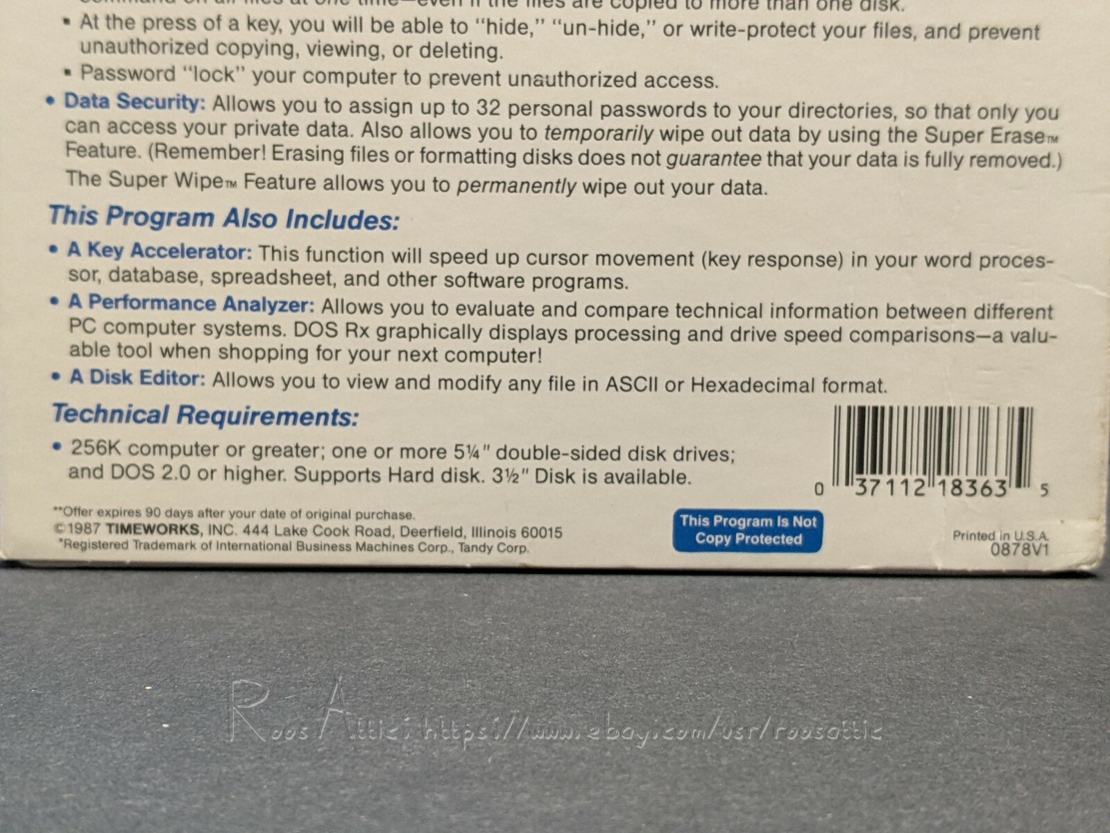 Timeworks Dos Rx Utilities Program for IBM: User Guides Only / NO SOFTWARE