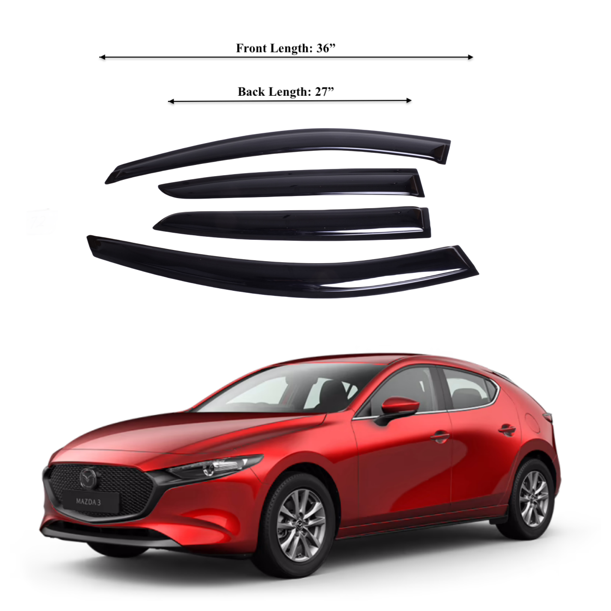 Fits Mazda 3 Hatchback 2019-2023 Side Window Visor Sun Rain Deflector Guard