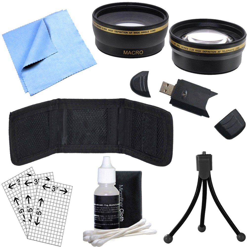 General Brand 40.5mm Wide Angle & Telephoto Lens, Cleaning Kit, Memory Card Wall