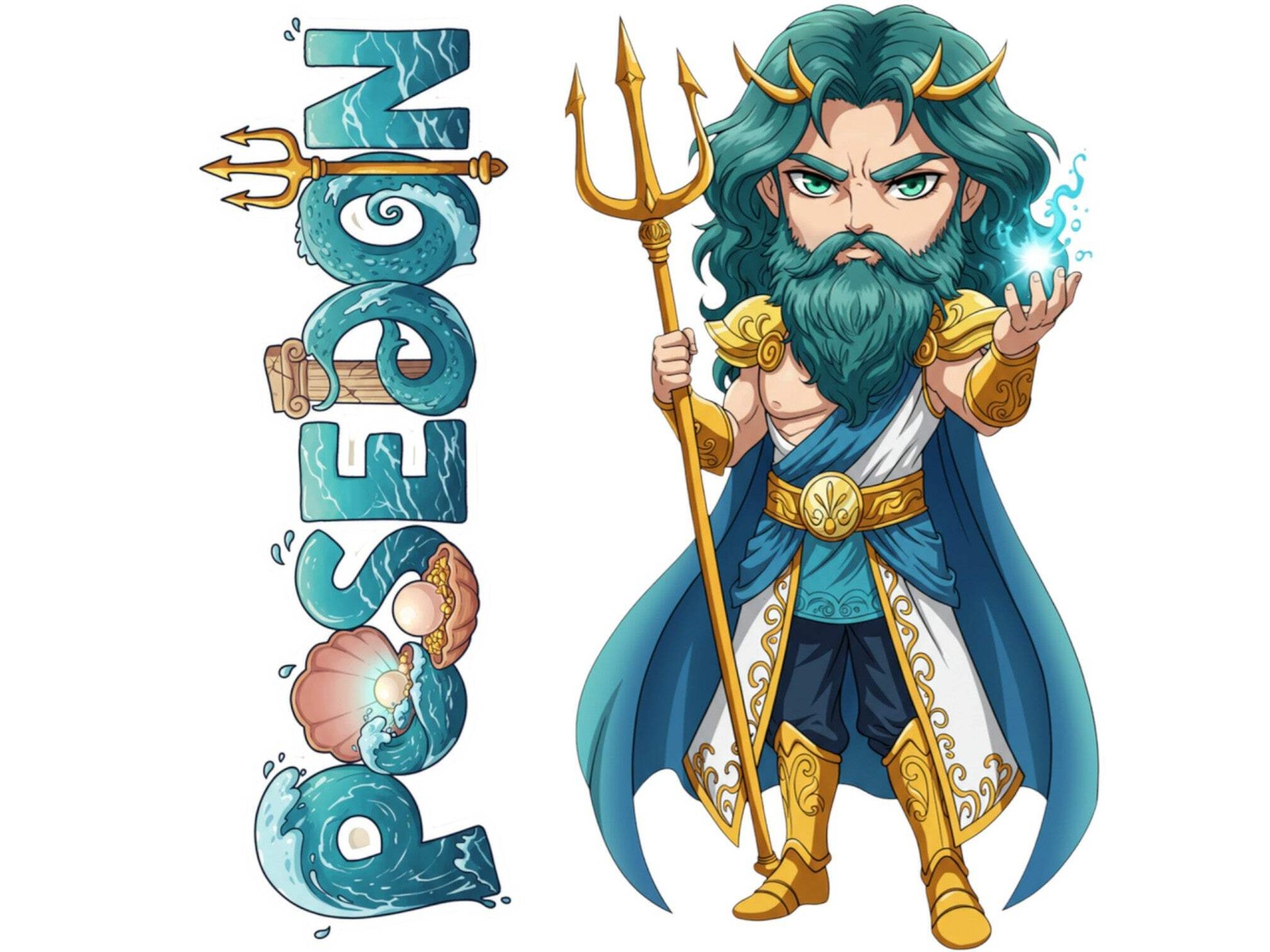 Poseidon Pelagaios Mythkins™ Vinyl Sticker – Greek God of the Sea | Waterproof &