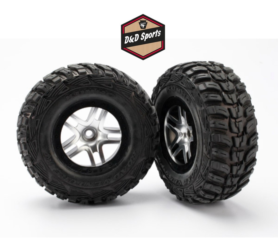 Traxxas 5882R - Kumho Tires & Split-Spoke Satin Chrome Wheels (2) (Slash 2wd)