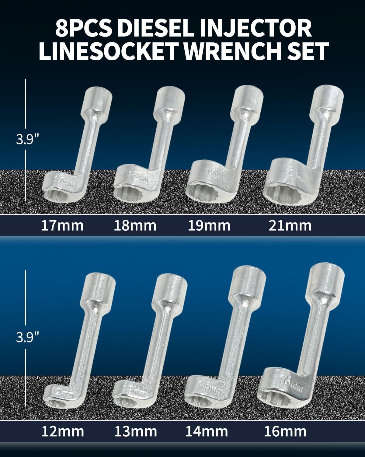 Diesel Injector Line Socket Wrench Set 8pc 12pt L-Type Fuel Line Socket 8PC