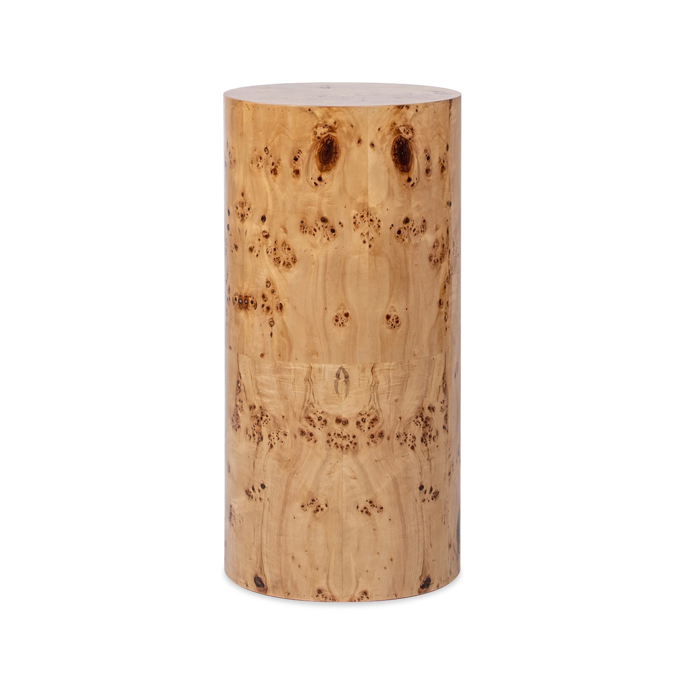 Nebula 29.5" Burl Accent Pillar Side Table with Warm Natural Brown Solid Wood