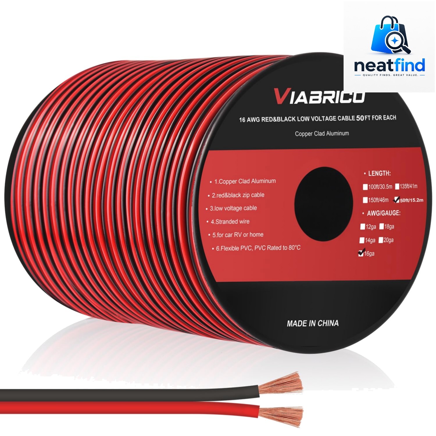 16AWG 50FT Electrical Wire Cable 2 Conductors Red Black Hookup LED Lighting S...