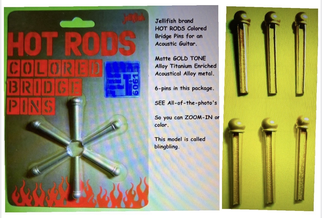 Hot Rods Acoustic Guitar Bridge Pins, Metal Alloy Bridge Pins GOLD TONE