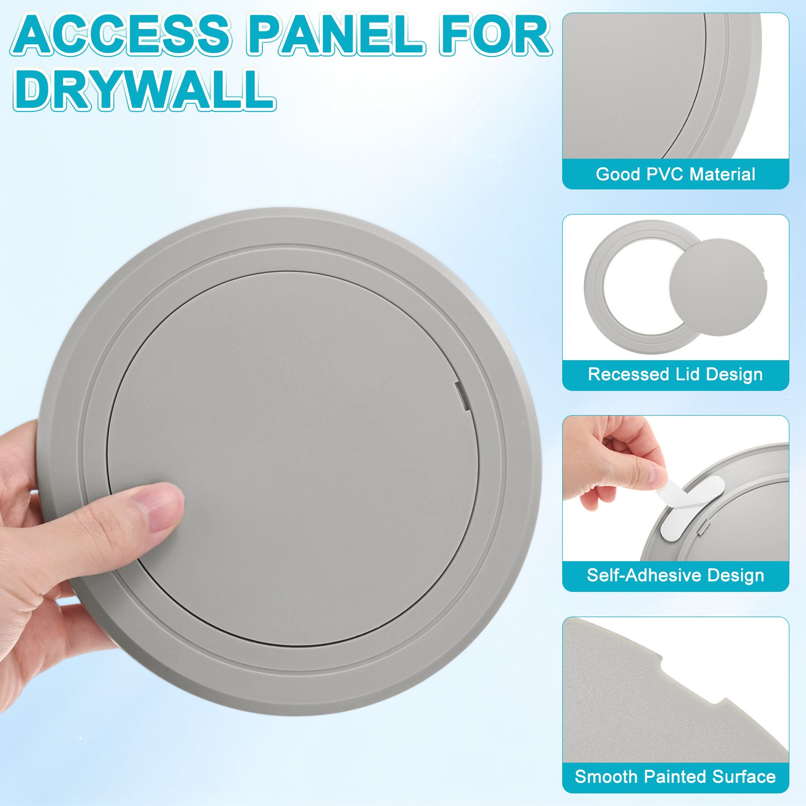 1-Pack Access Panel for Drywall, 5x5 Inch Round Plastic Removable [Gray]