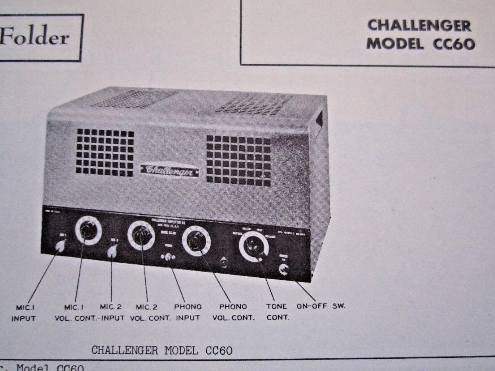 CHALLENGER CC60 TUBE AMP AMPLIFIER PHOTOFACT