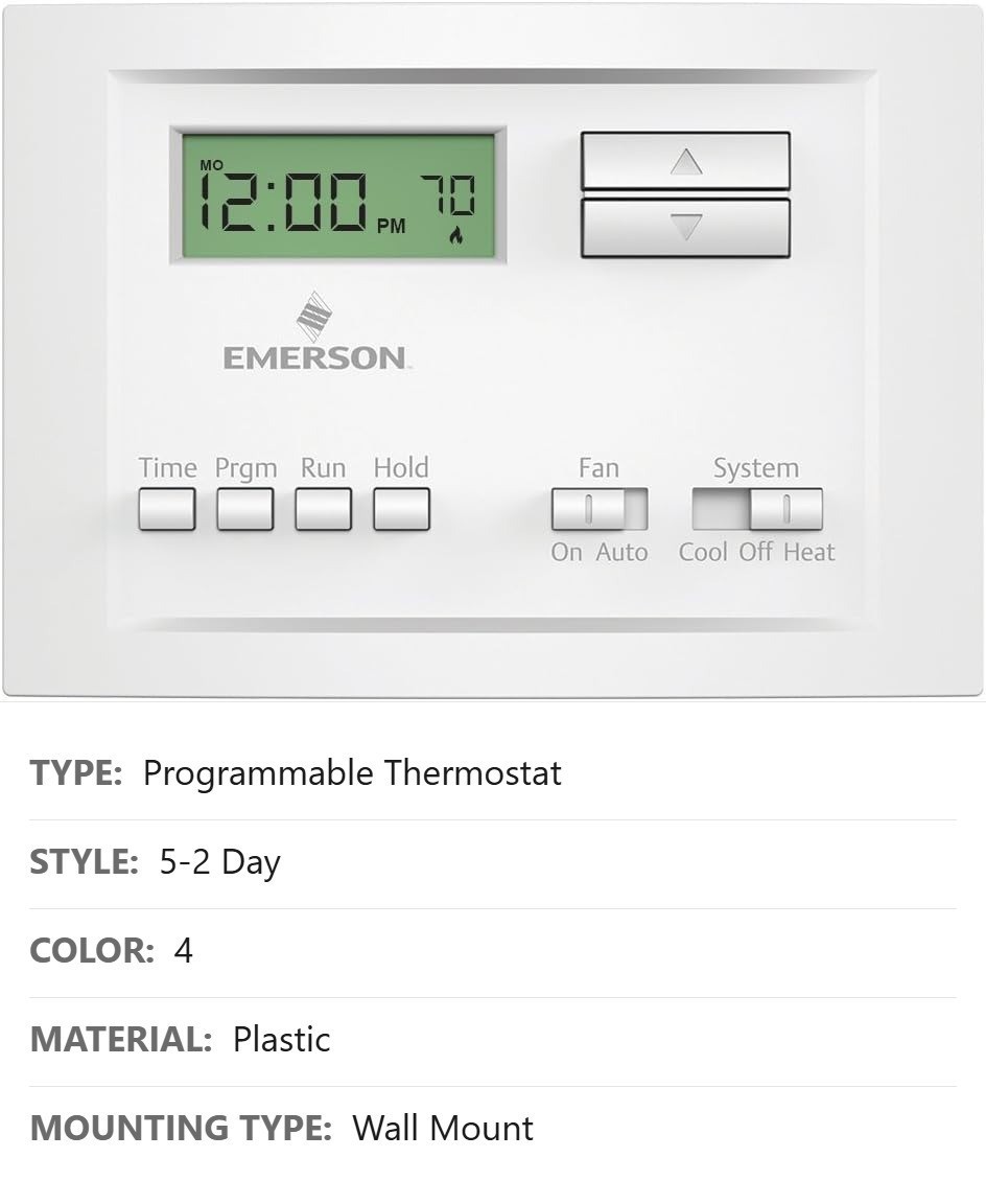 P150 Programmable Thermostat, 5-2 Day, Single Stage, Wired, LCD, Wall Mount