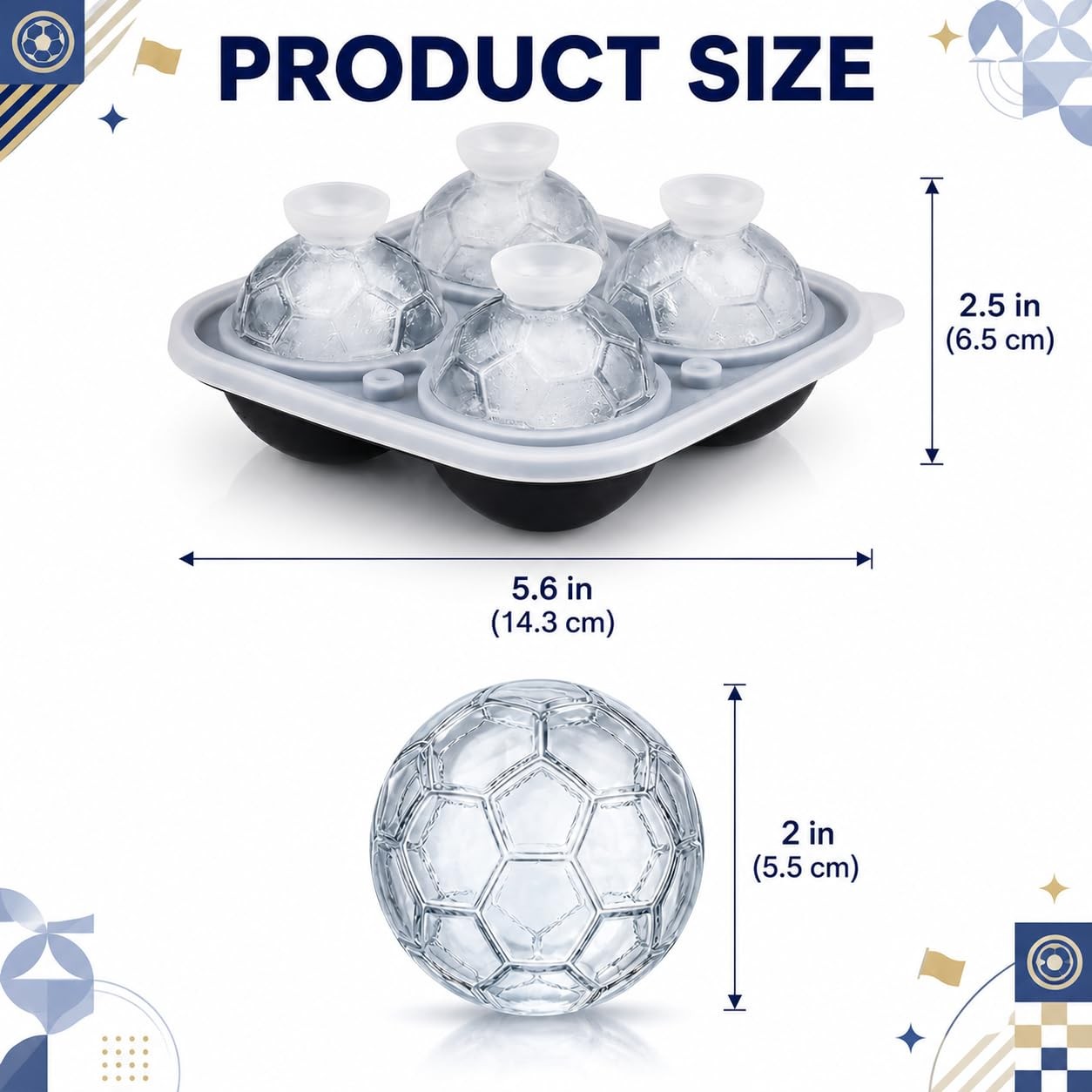 Silicone Ice Cube Tray (2-Pack) with Lids, Fun Soccer Shapes Easy Release for...