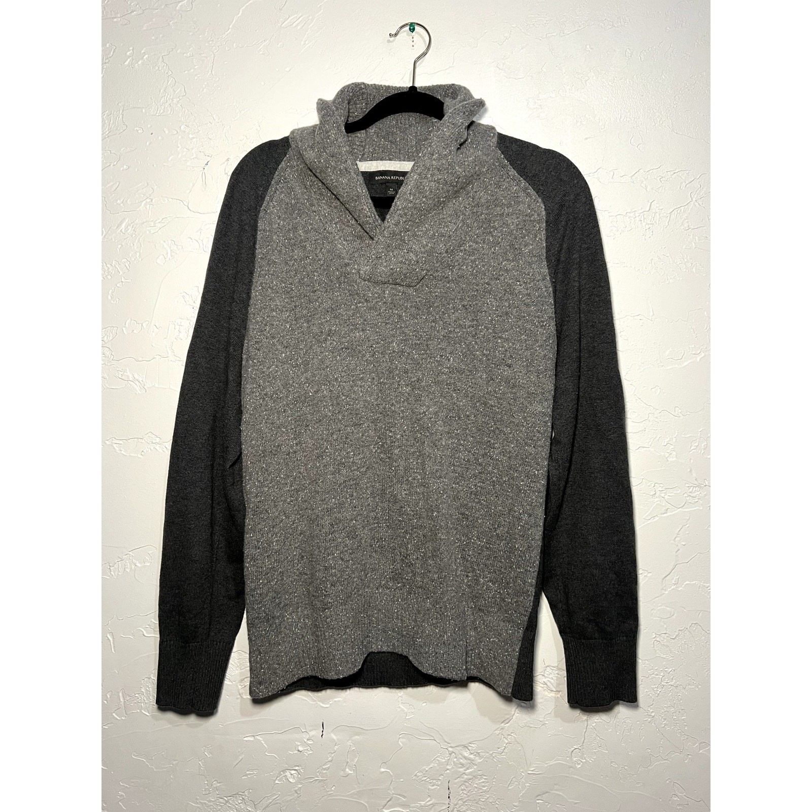 Banana Republic gray wool blend shawl neck knit sweater mens medium preppy