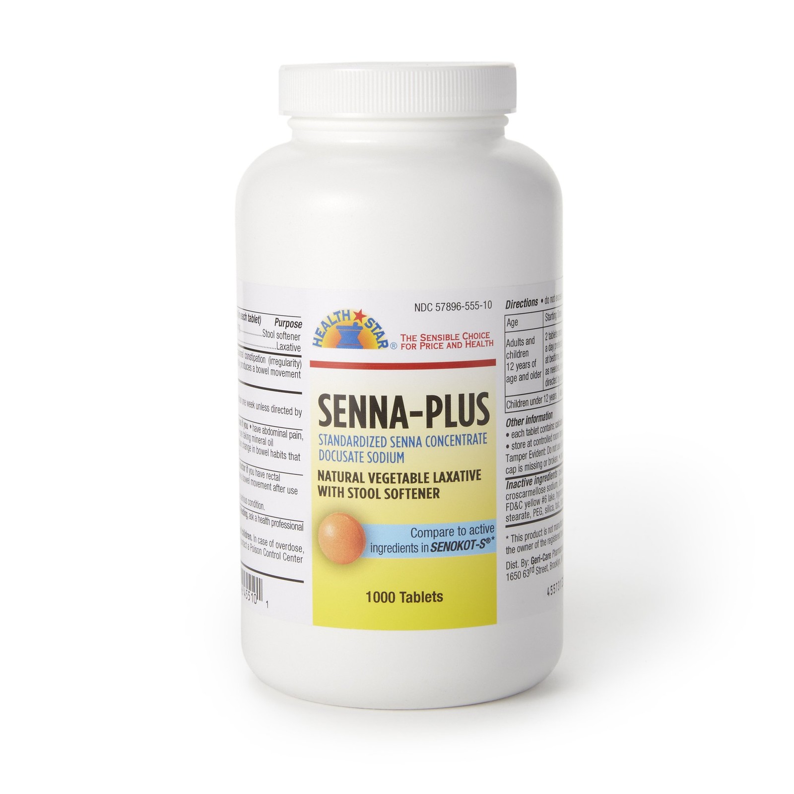 HEALTH STAR Senna Plus Tablet 455-10-HST 1 Bottle  1000 per Bottle