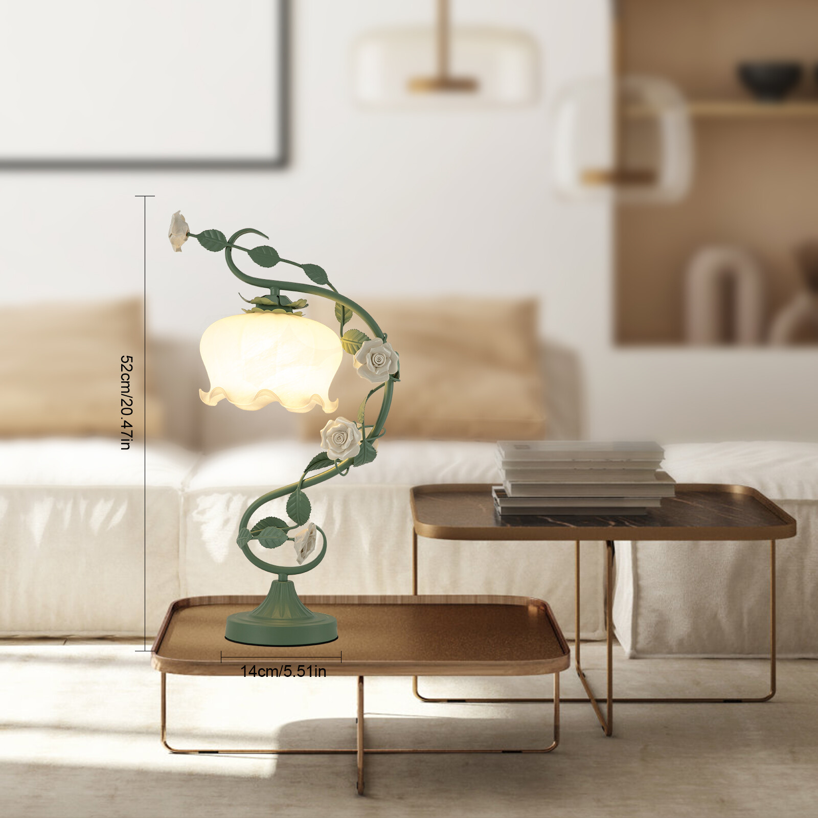 Green Flower Petal Table Lamp Bedroom Bedside Flower Night Light Glass Lampshade