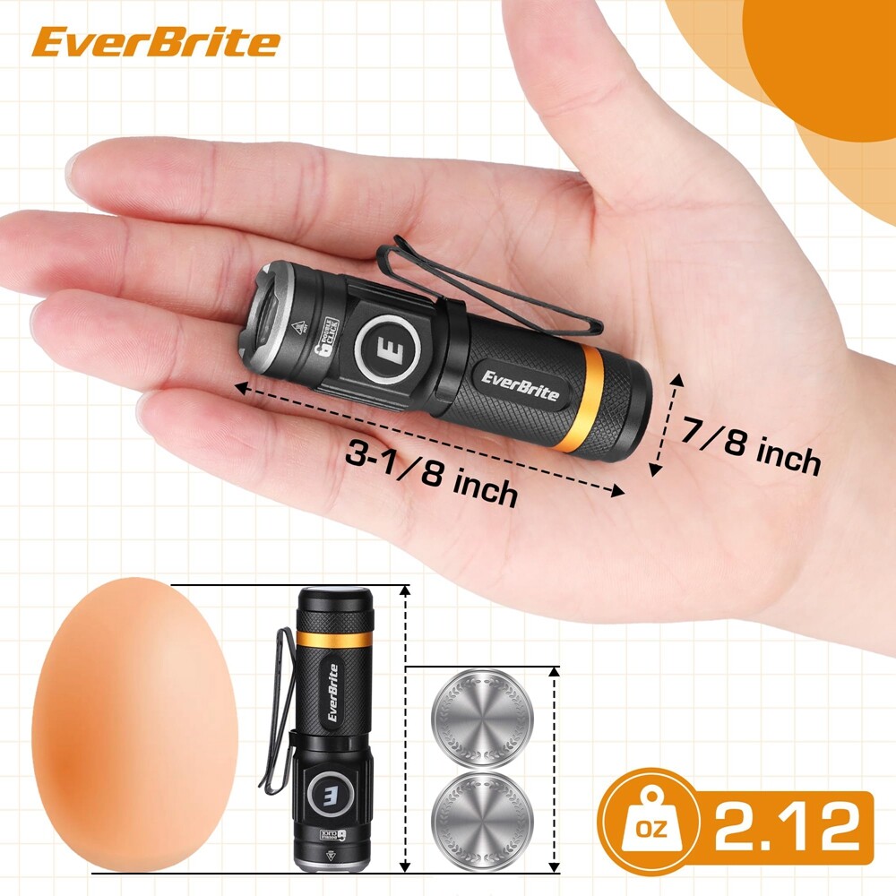 EverBrite 500LM Rechargeable Flashlight 5 Light Modes Magnetic Pocket Flashlight