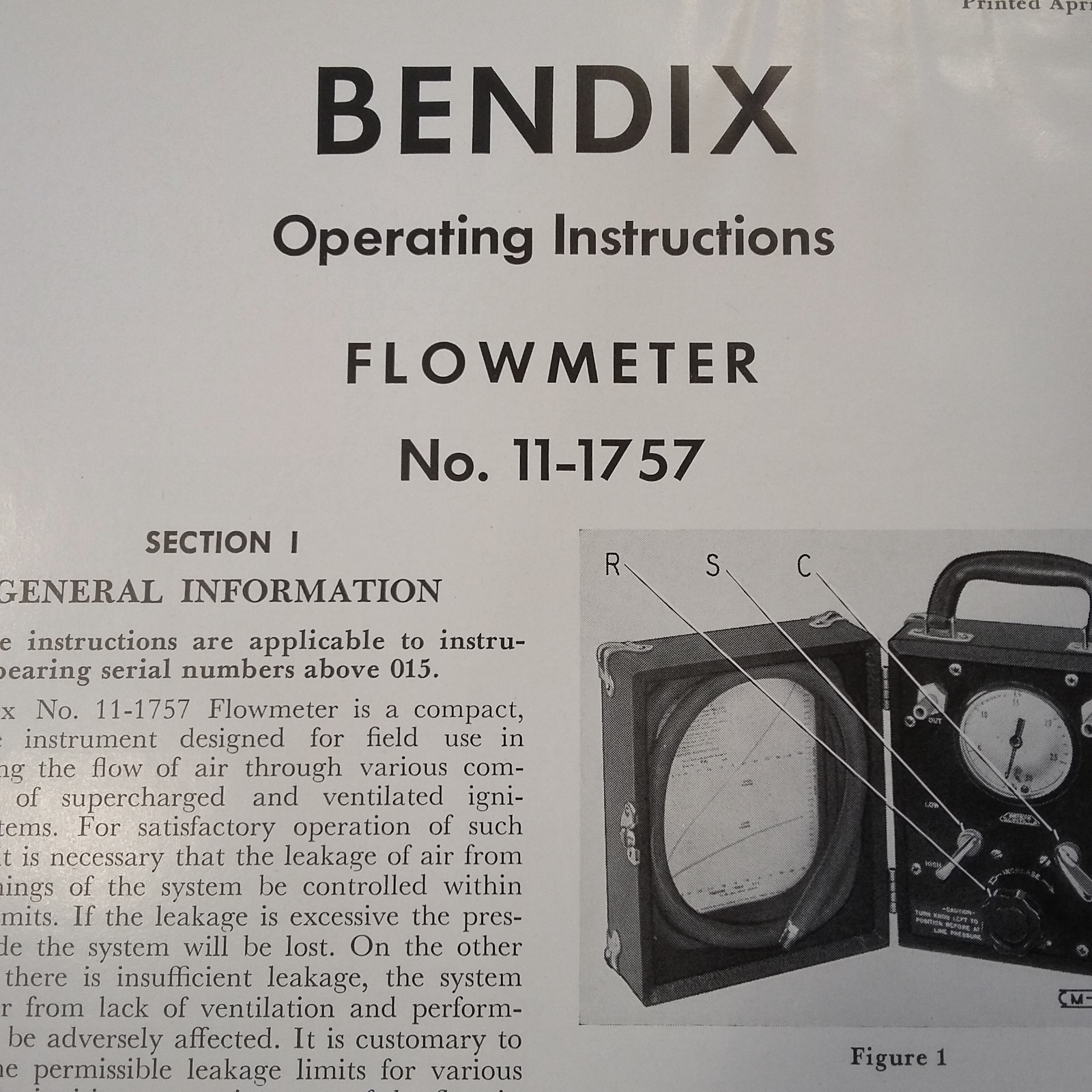 Bendix Scintilla Flowmeter 11-1757 Operating Instructions