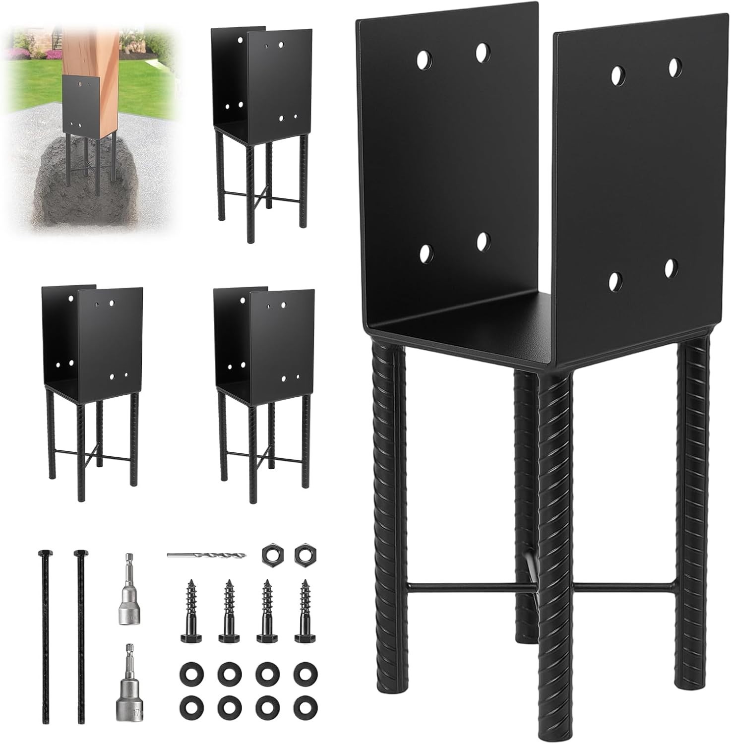 4 Pcs 6"x6" Heavy Duty U-Shaped Post Base for Concrete, Wet Concrete Post Anc...
