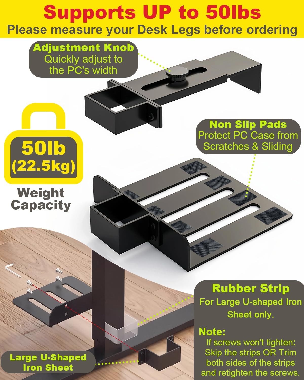 Under Desk PC Mount Clamp-on for Standing Desks, Adjustable Height & Width Black
