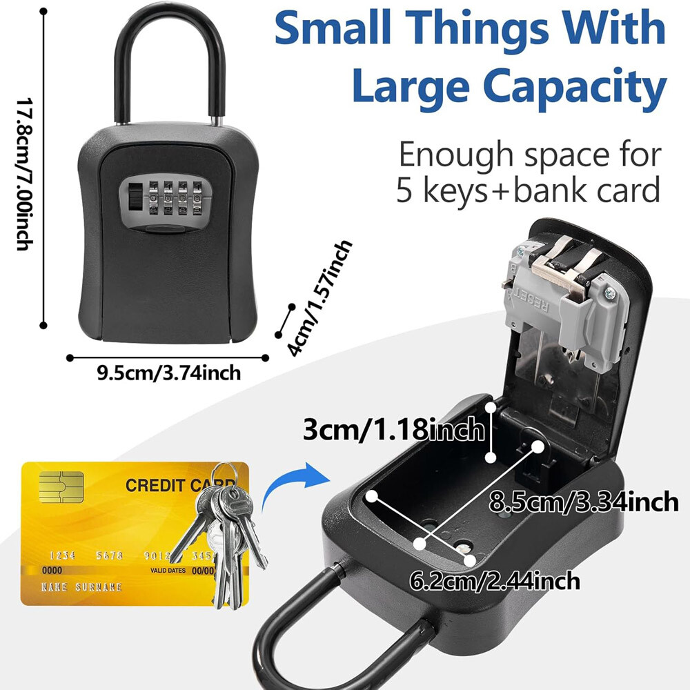 Lockbox Key Lock Box For Outside-Combination House Key-Portable-Wall Mounted..