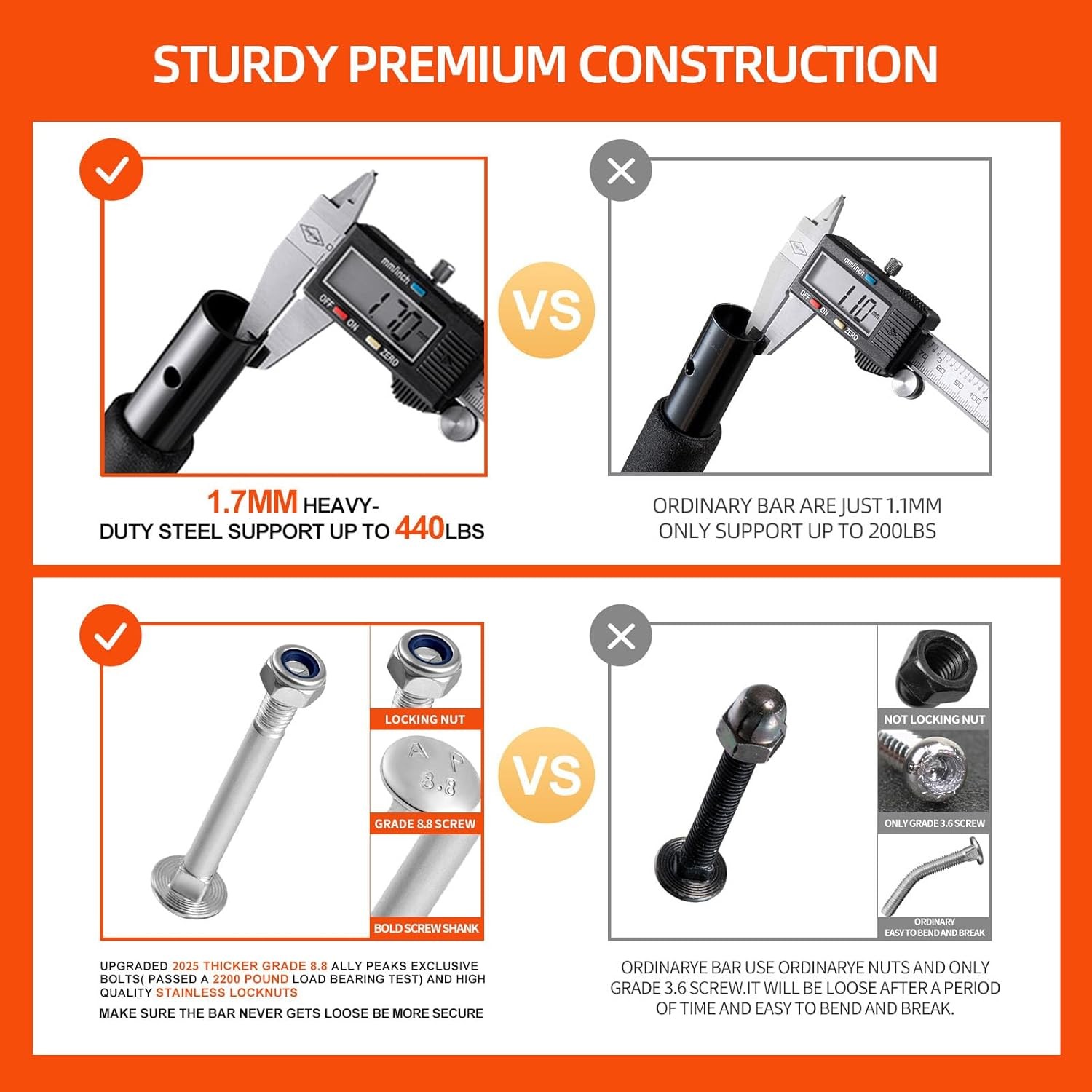 Doorway Pull Up Bar 440 lbs Capacity Multi-Grip