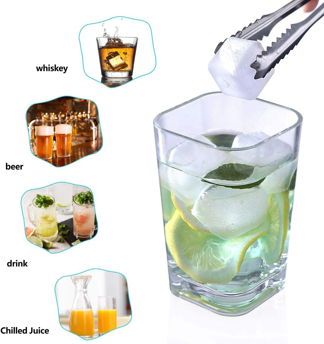 Reuable Ice Cube for Drinks - White Clear Plastic Ice Cube to Keep Drink Cool Lo