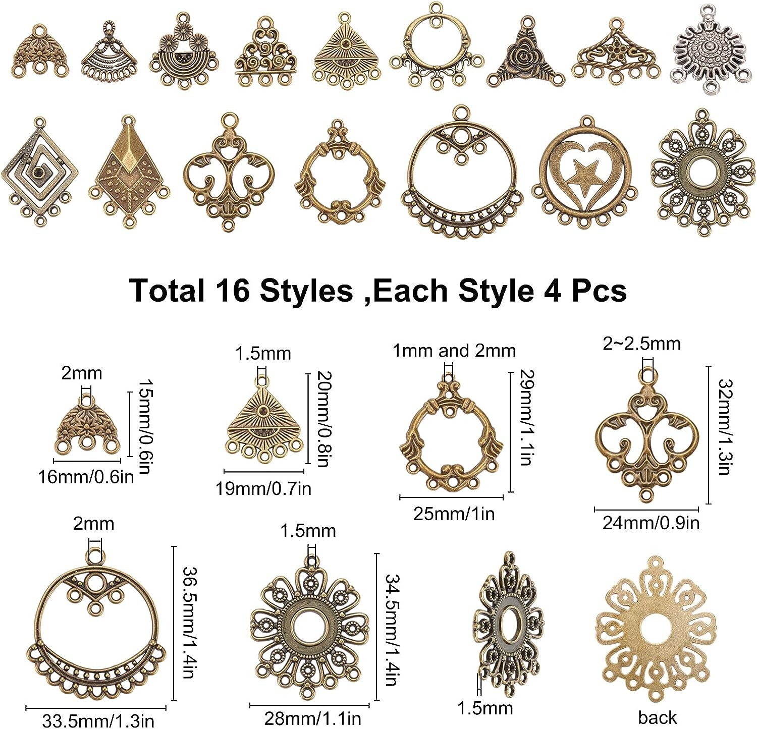 64 Earring Findings Connectors Chandelier Earring Findings Bronze Pendants  BULK