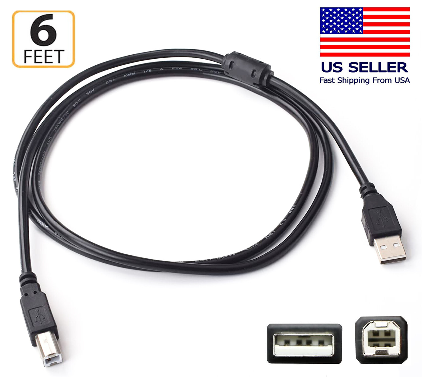 6FT USB 2.0 Cable for Casio Digital Piano / Keyboards: WK-6600, WK-7600
